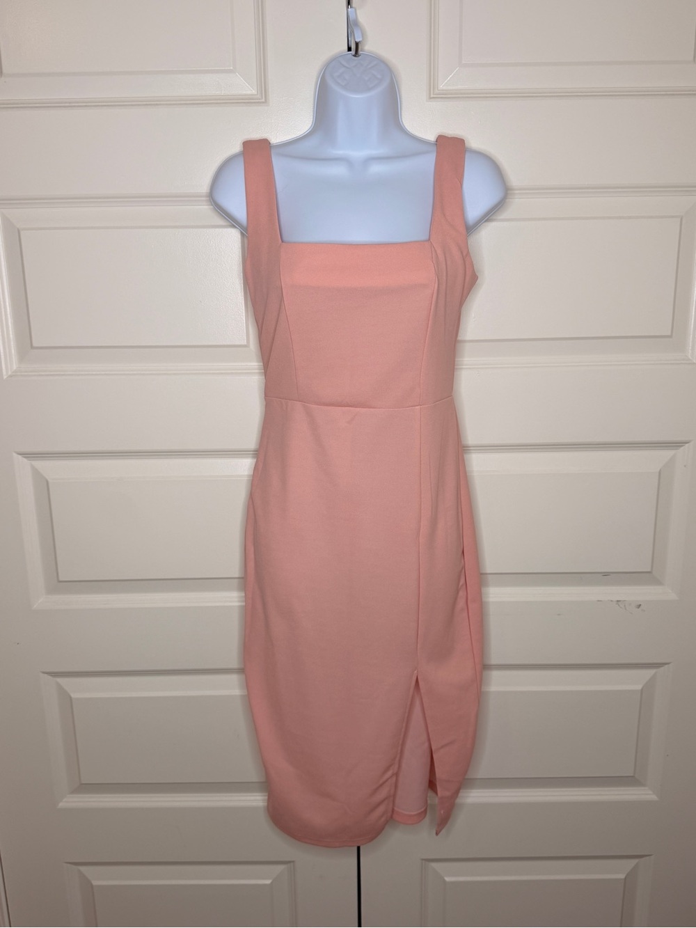 Sleeveless Square-Neck Pink Midi Dress